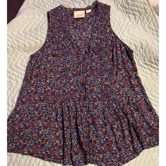 Maeve Anthropologie Lila Colorful Confetti Sleeveless Pintuck Blouse, Medium - Picture 1 of 6
